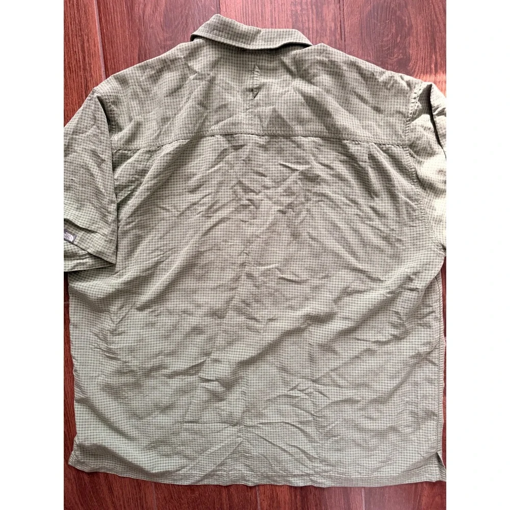 The North‎ Face Mens XXL Short Sleeve Button Up Shirt Green Check Hiking Travel